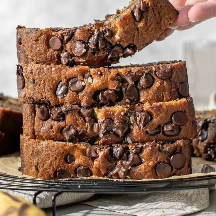 Super moist chocolate chip banana bread with ripe bananas and chocolate chips