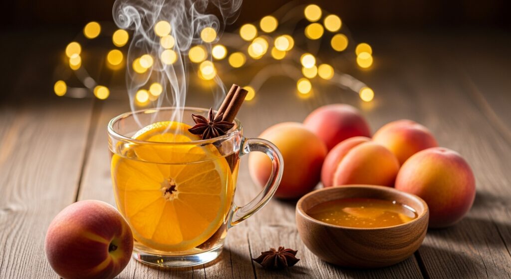 Cozy Slow Cooker Mulled White Wine with Peaches