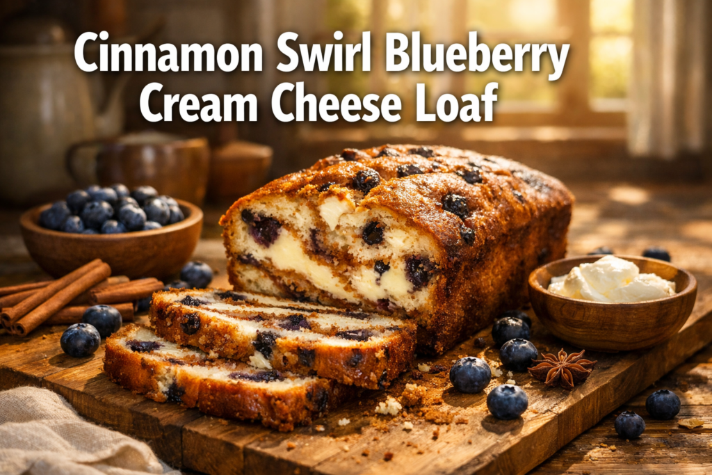 Cinnamon Swirl Blueberry Cream Cheese Loaf